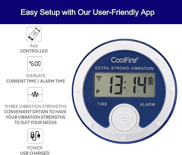 CoolFire Vibrating Alarm Clock Sweatband, Silent Wake Yourself Bracelet Vibrating Alarm Clock for Couples, Students, Easy to Set on User-friendly App, Hearing Impaired, USB Chargable(Blue), BLUE,