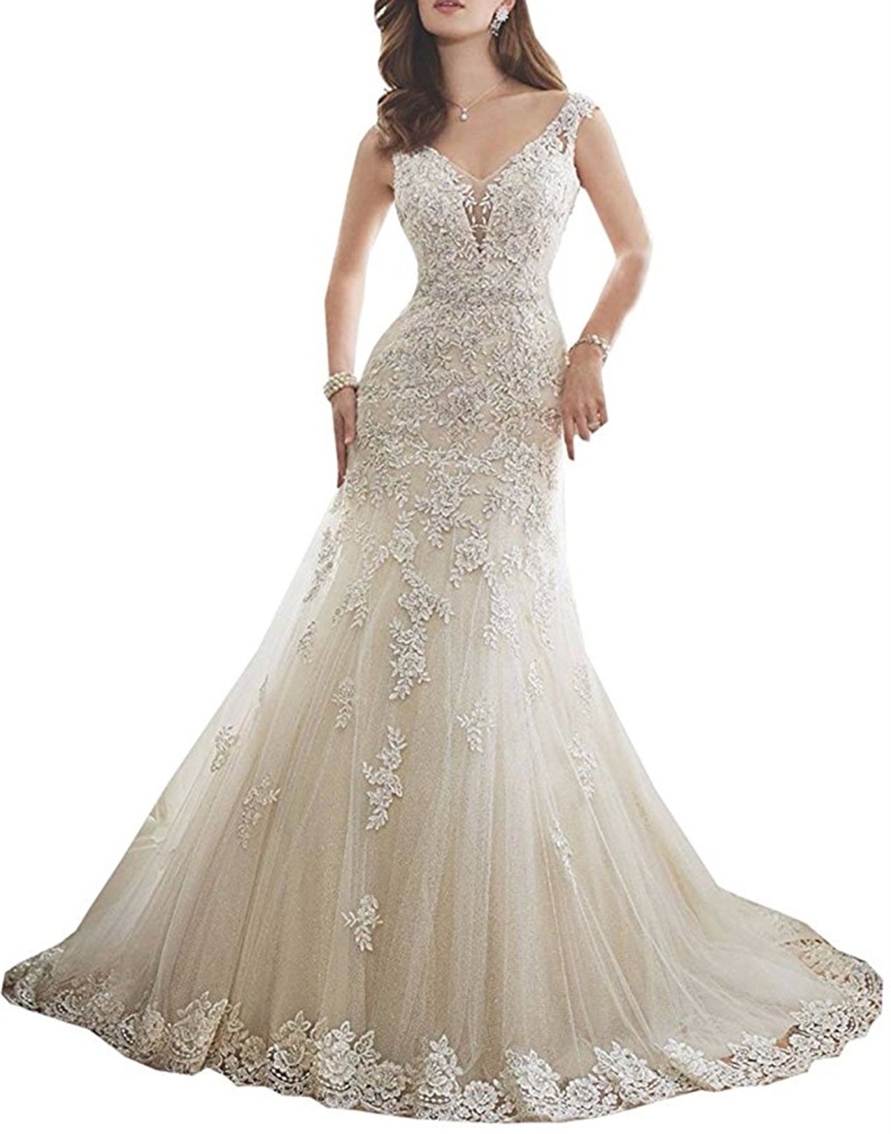 ANJURUISIWedding Dress for Bride Lace Bridal Dress Mermaid Bride Dresses with Long Train