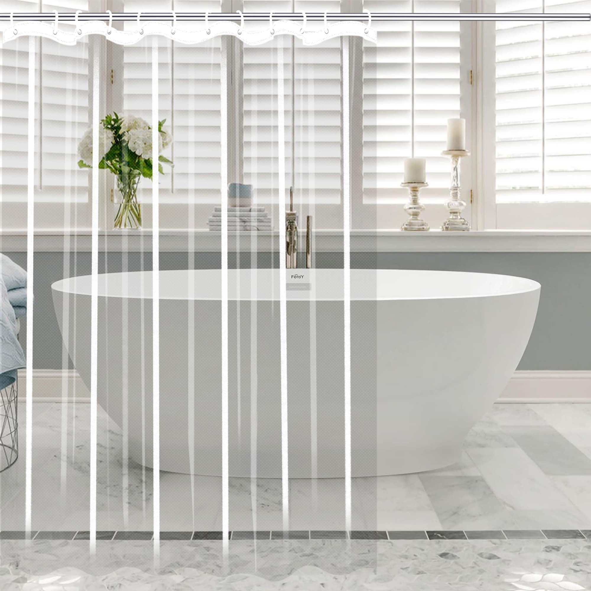 Rideau de douche 130x130 cm transparent anti moisissure et imperméable avec crochets