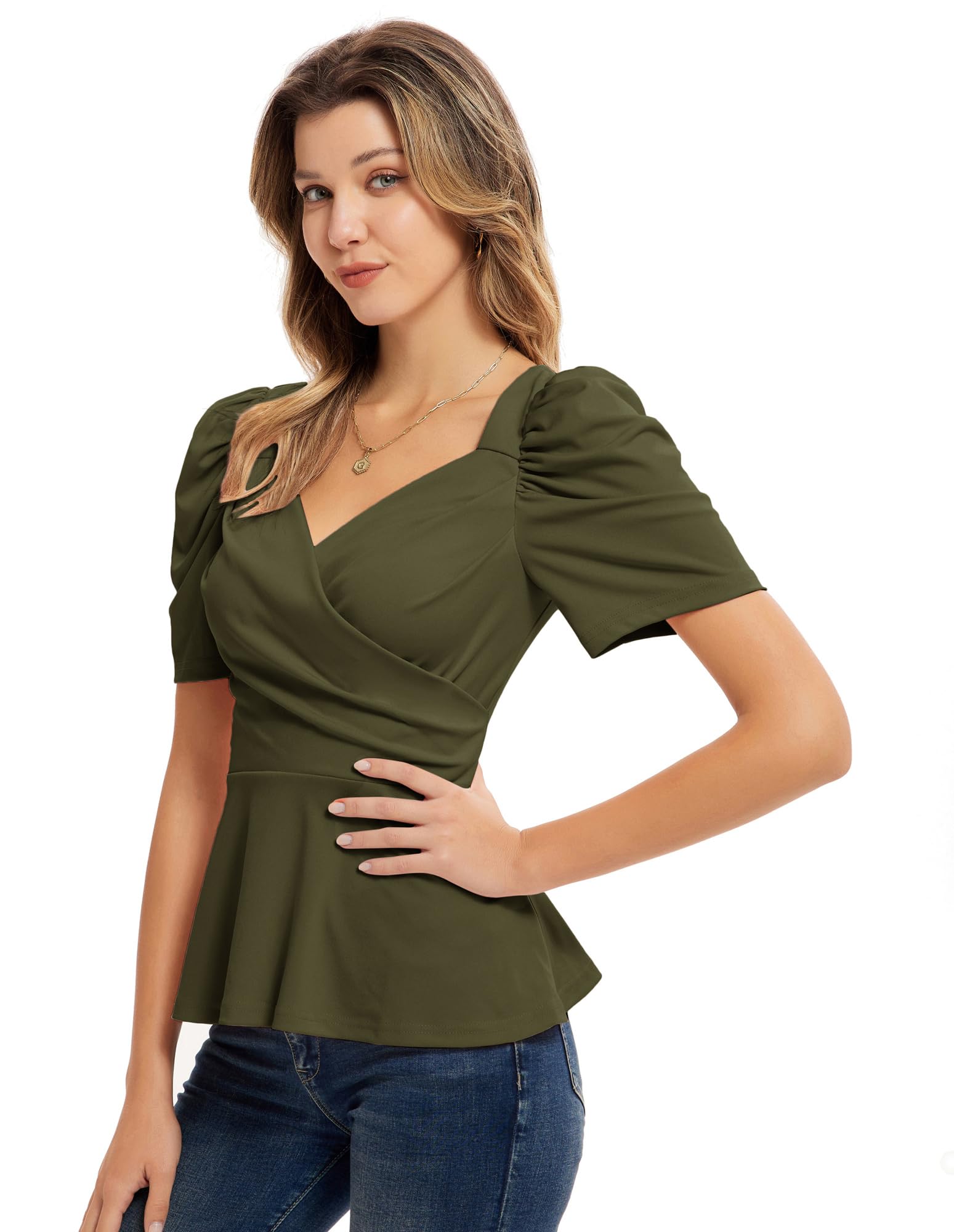 GRACE KARIN 2025 Top da donna elegante peplo top avvolgente scollo a V manica corta estate top camicetta
