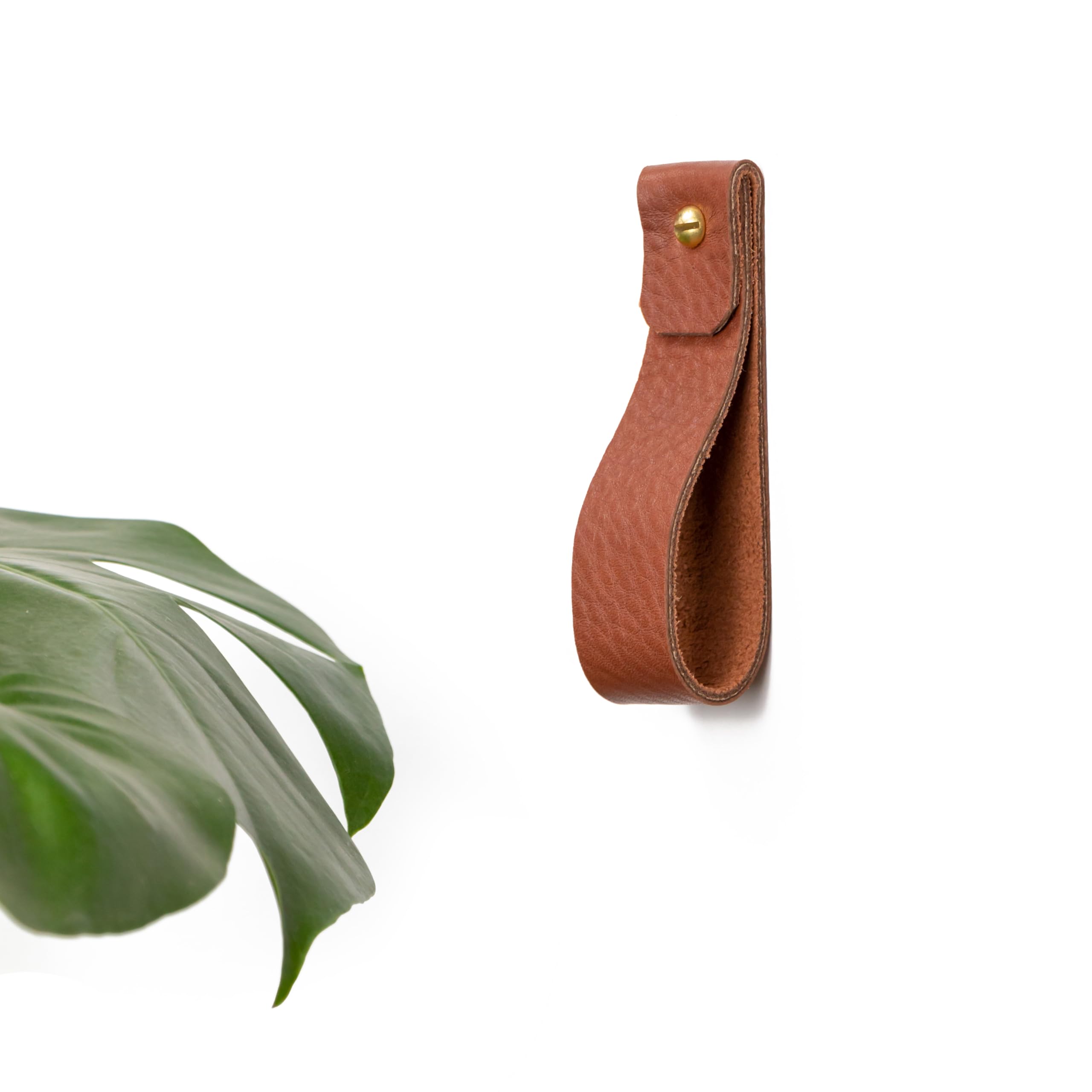 Keyaiira - Medium Brown Leather Wall Hook, Wall Hanging Strap Towel Hook Leather Loop Strap for Scarf Storage Boat Paddle Holder Minimal Towel bar