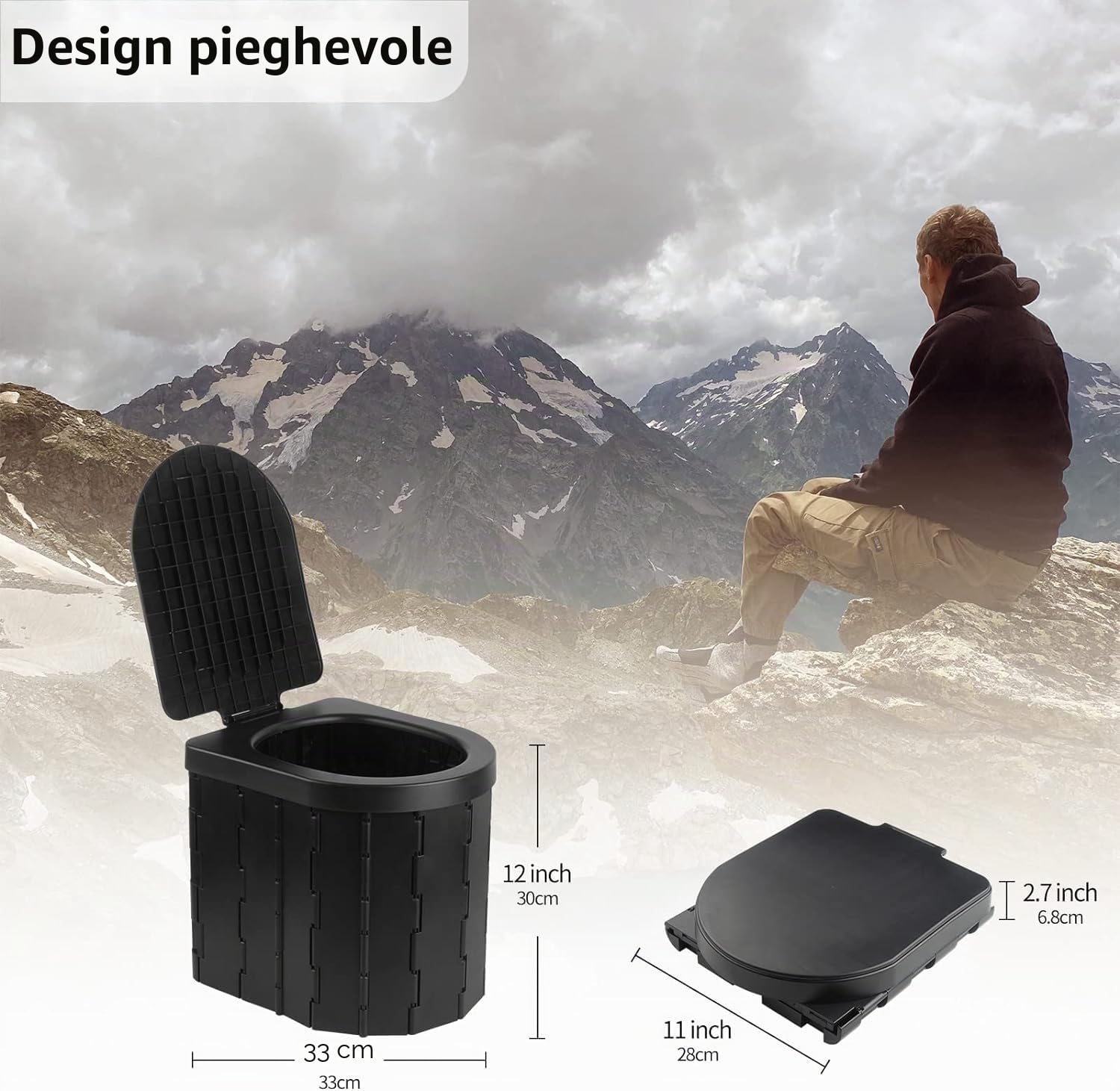 WC portatile per adulti e bambini, vasino pieghevole impermeabile per campeggio, auto, viaggi, attività all'aperto, escursioni, barca, spiaggia, tenda (nero)