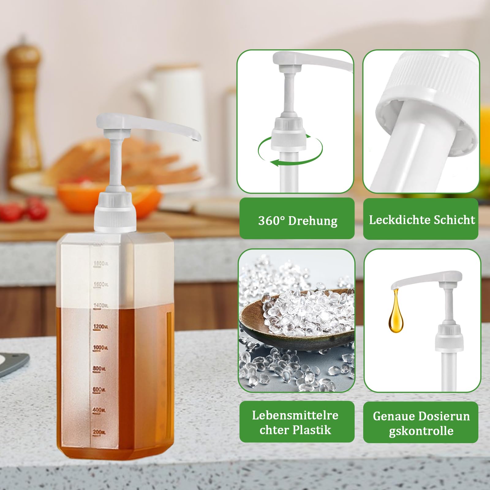 Zestaw 6 pompek dozujących do syropu Monin, bez cukru, 5 ml, precyzyjny dozownik, wielokrotnego użytku, kompatybilna z butelkami o pojemności 250 ml, zestaw do syropu Monin, do kawiarni, restauracji