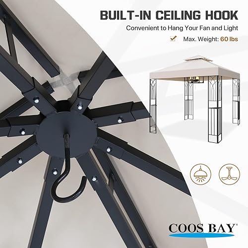 Miniatura 8 de COOS BAY - Gazebo de patio para exteriores de 8x8 pies con estantes en las esquinas, toldo de dos niveles con parte superior suave para patio