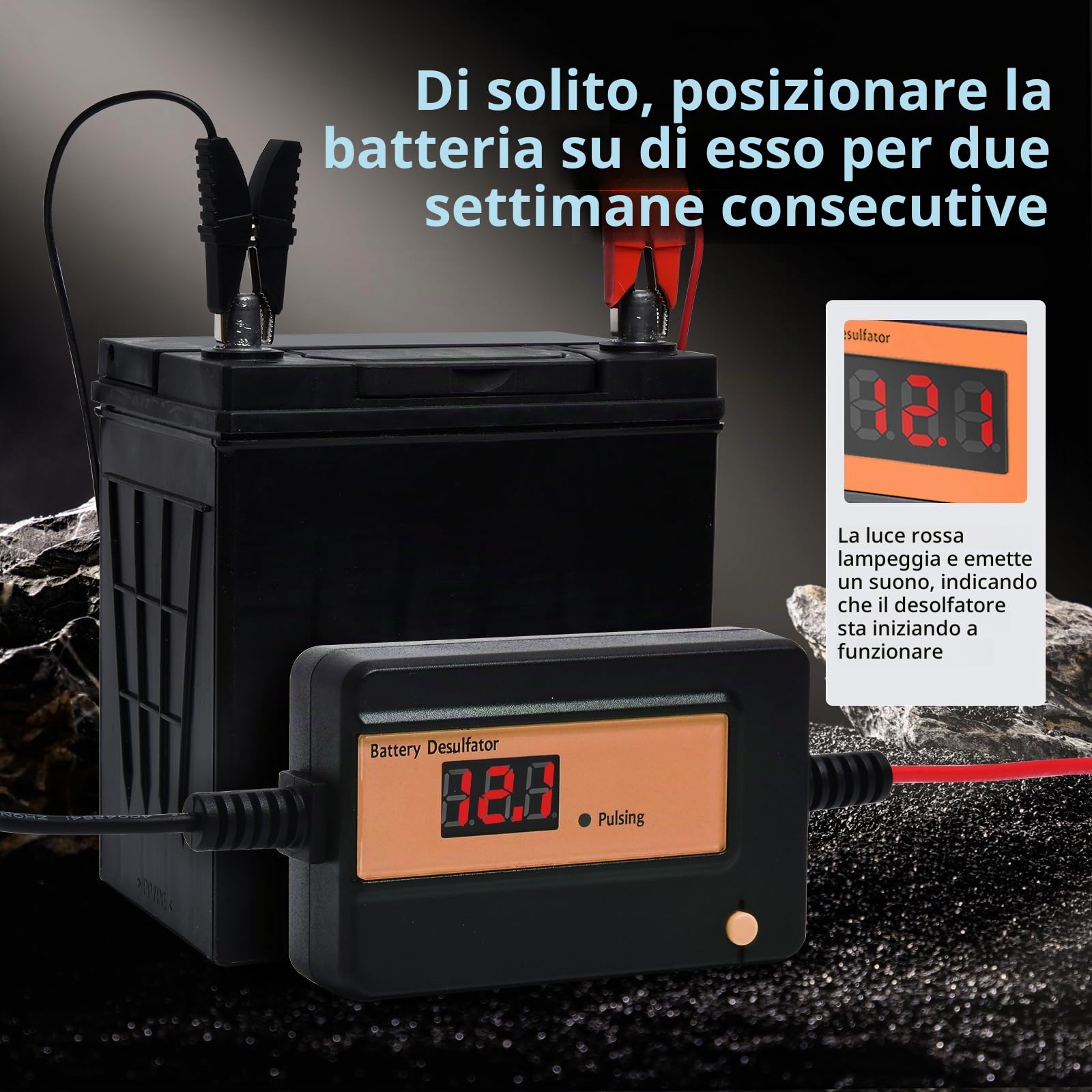 Desolfatore Automatico per Batterie al Piombo-Acido GEL, AGM, SLA, 12-48V, 200AH, con Clip Grandi, per Auto, Camion, Moto, ATV, Barche, Pannello Solare (arancione)