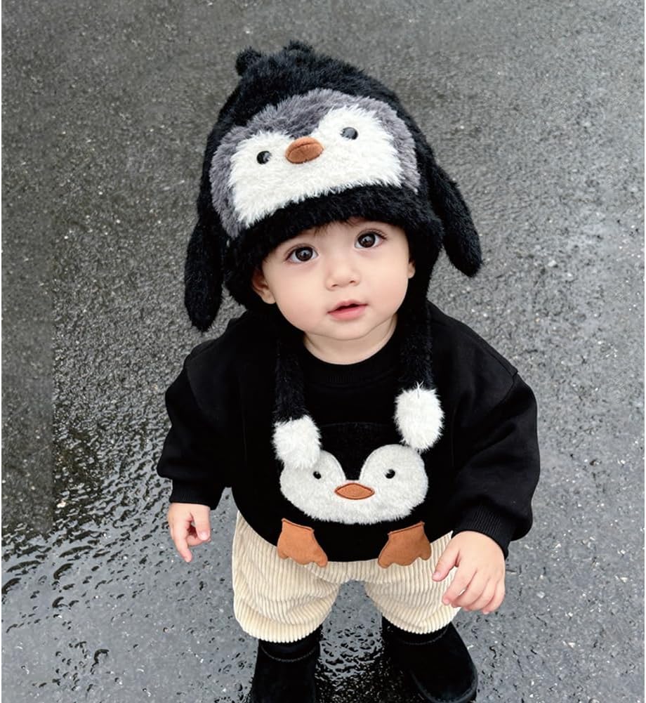 KORADI Girls Knit Hat Cute Penguin Fuzzy Beanie Hats Boys Winter Warm Flecce Lining Cap with Earflap 2-8 Years - Image 7
