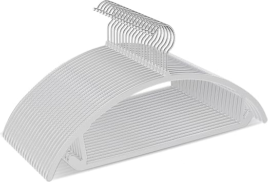 TIMMY Plastic Hangers 50 Pack No Shoulder Bump Suit Hangers Non Slip Space Saving Clothes Hangers Curved Design to Protect Clothes ShapeGrey