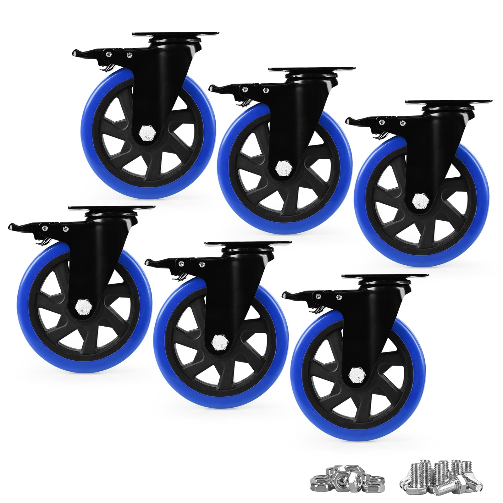 Nfbcxutkw 6 Caster Wheels, Heavy Duty Inch Casters Set Of Locking Swivel Casters Wheels For Cart, Furniture And Workbench, Blue