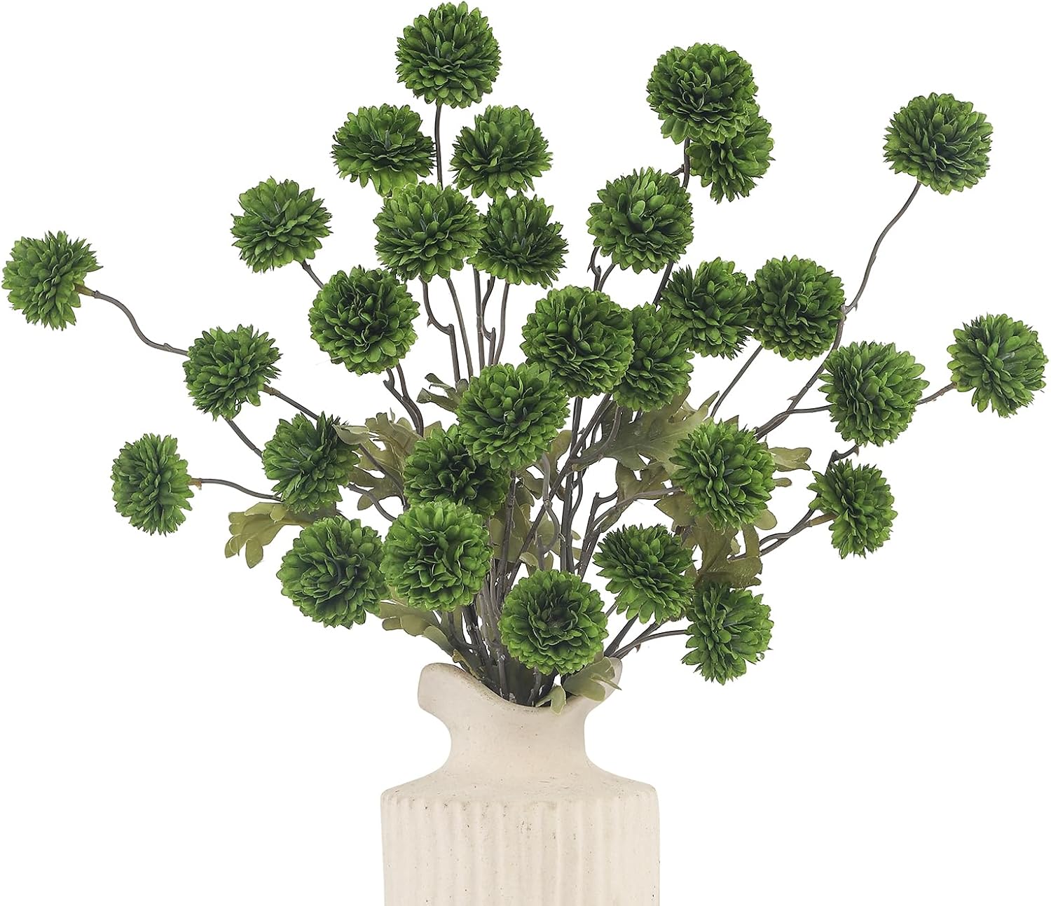 DuHouse 6pcs Artificial Flowers Faux Silk Pompon Mum,Silk Small Mini Chrysanthemum Ball with Stems for DIY Wedding Bouquets Centerpieces Vase Home Table Kitchen Decorations(Green)