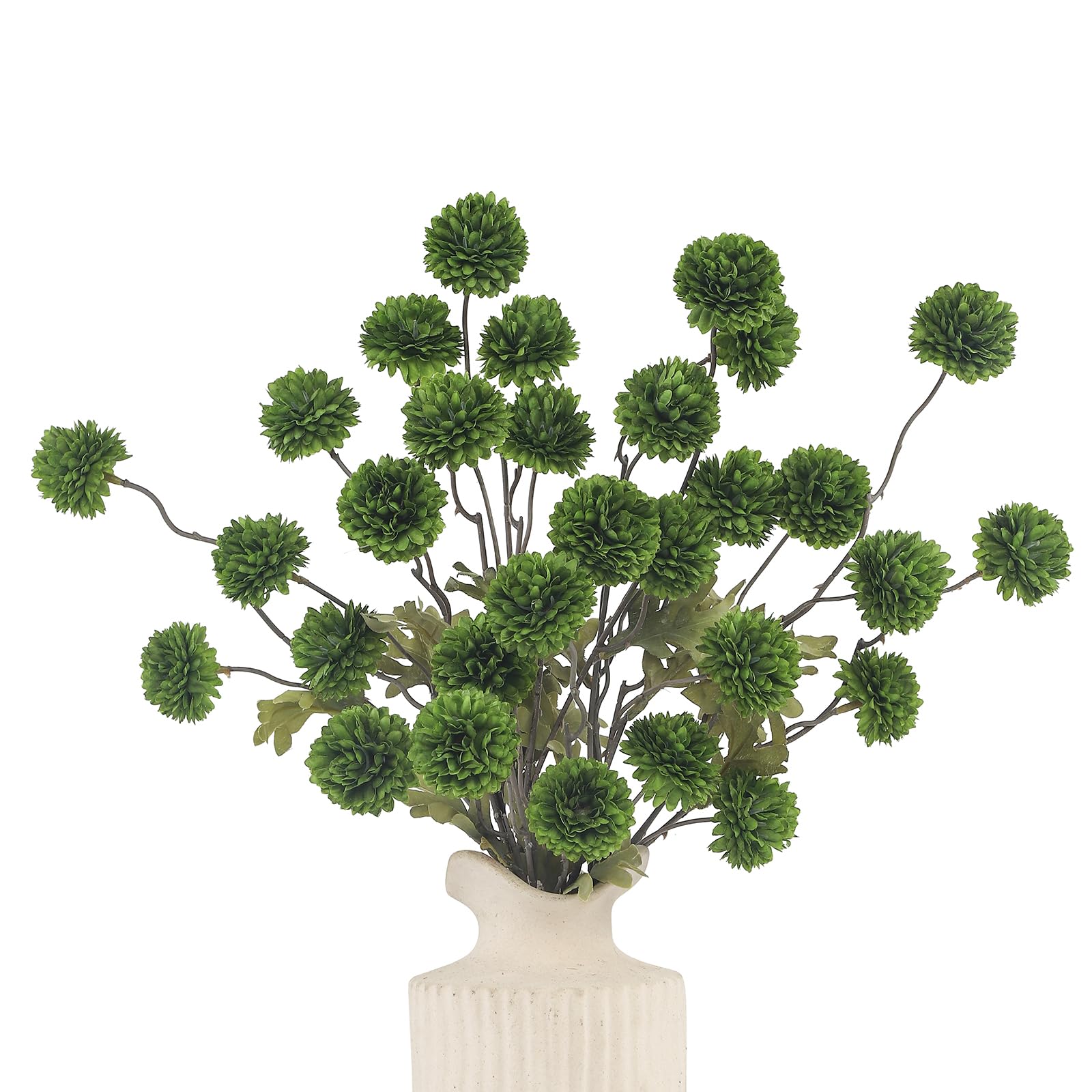 DuHouse 6pcs Artificial Flowers Faux Silk Pompon Mum,Silk Small Mini Chrysanthemum Ball with Stems for DIY Wedding Bouquets Centerpieces Vase Home Table Kitchen Decorations(Green)