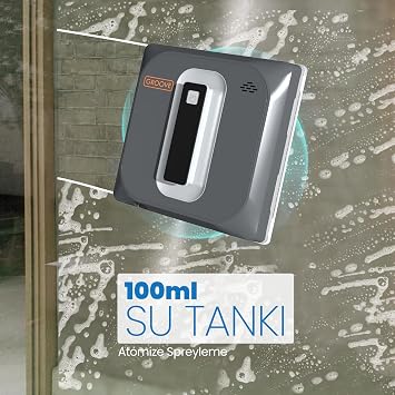 Groove Akıllı Uygulama Kontrollü Cam Temizleme Silme Robotu +Yapay Zeka Desteği+Ultra Sessiz+Akıllı Sensör+4 Ultrasonik Sprey (Model F18-36)