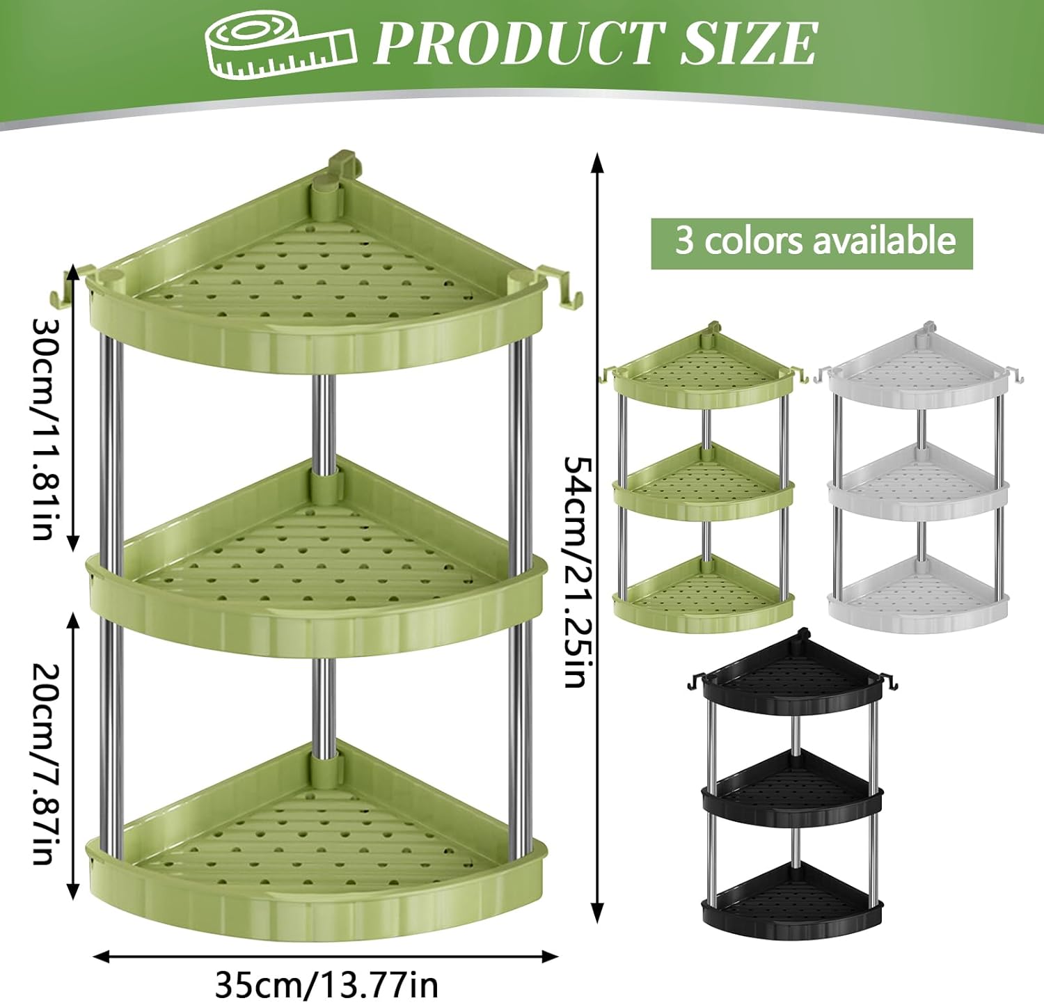 3 Tier Fruit Vegetable Storage Basket Organiser, Countertop Standing Storage Rack, Rustproof, Corner Shelves for Versatile Pantry Kitchen, Narrow Places (Grey)