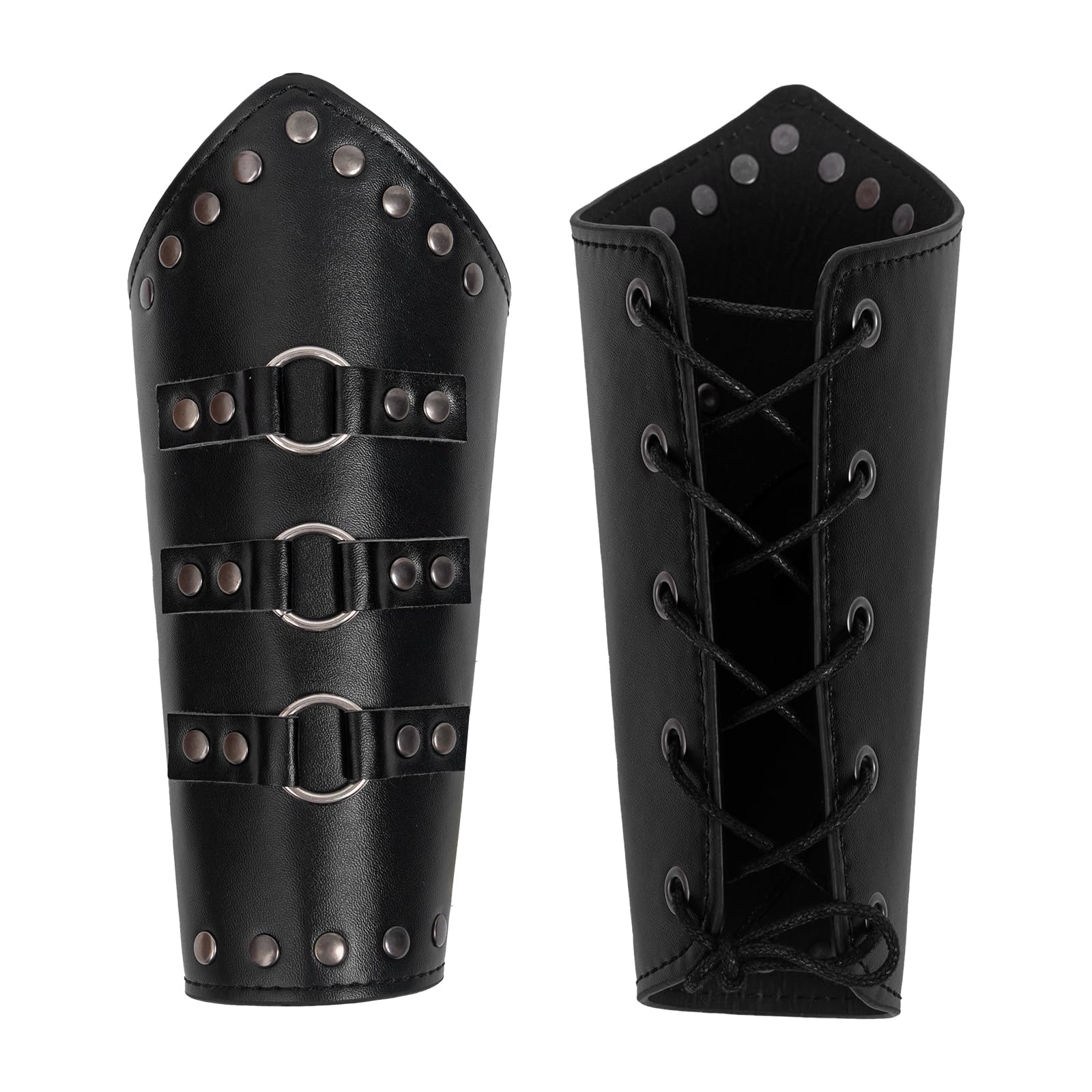 JDFAIJEAL Faux Leather Bracers for Men and Women – Medieval Viking Knight Cosplay Arm Guards –for LARP,Halloween, Renaissance Faires,Gothic&Fantasy Costumes (Black, Style A - Round Buckle)