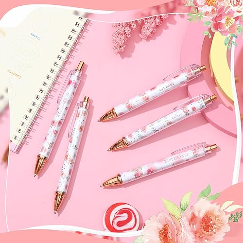 Miniatura 3 de Chuangdi 24 Piezas Bolígrafos Florales para Baby Shower Favores a Granel Bolígrafos Retráctiles Tinta Negra con Regalos para Invitados Suministros