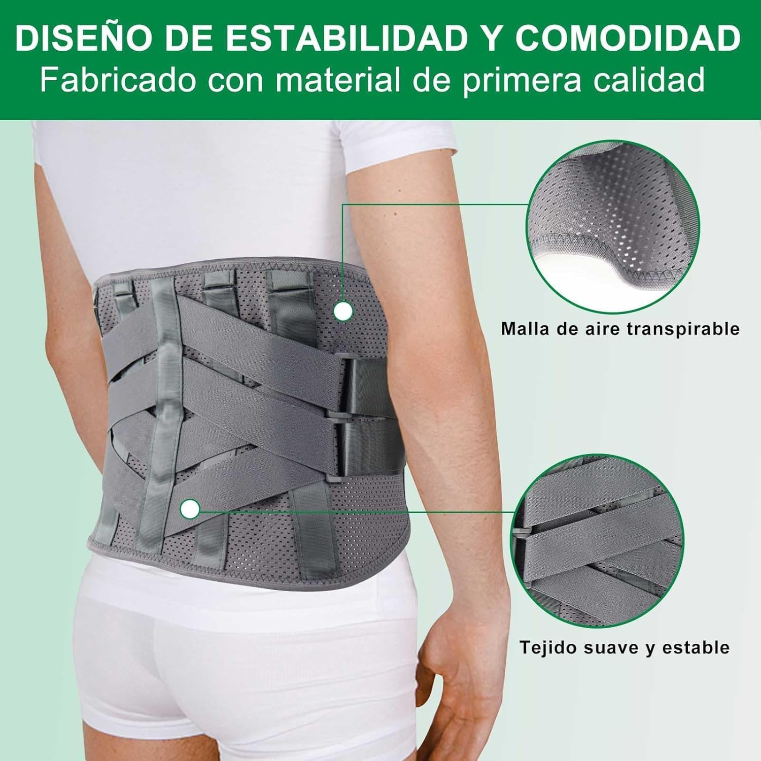 HONGJING Faja de Soporte para la Espalda con Almohadilla Térmica - Cinturón de Compresión Calentado con 7 Varillas Metálicas, Ideal para Alivio del Dolor por Hernia de Disco y Escoliosis (L)