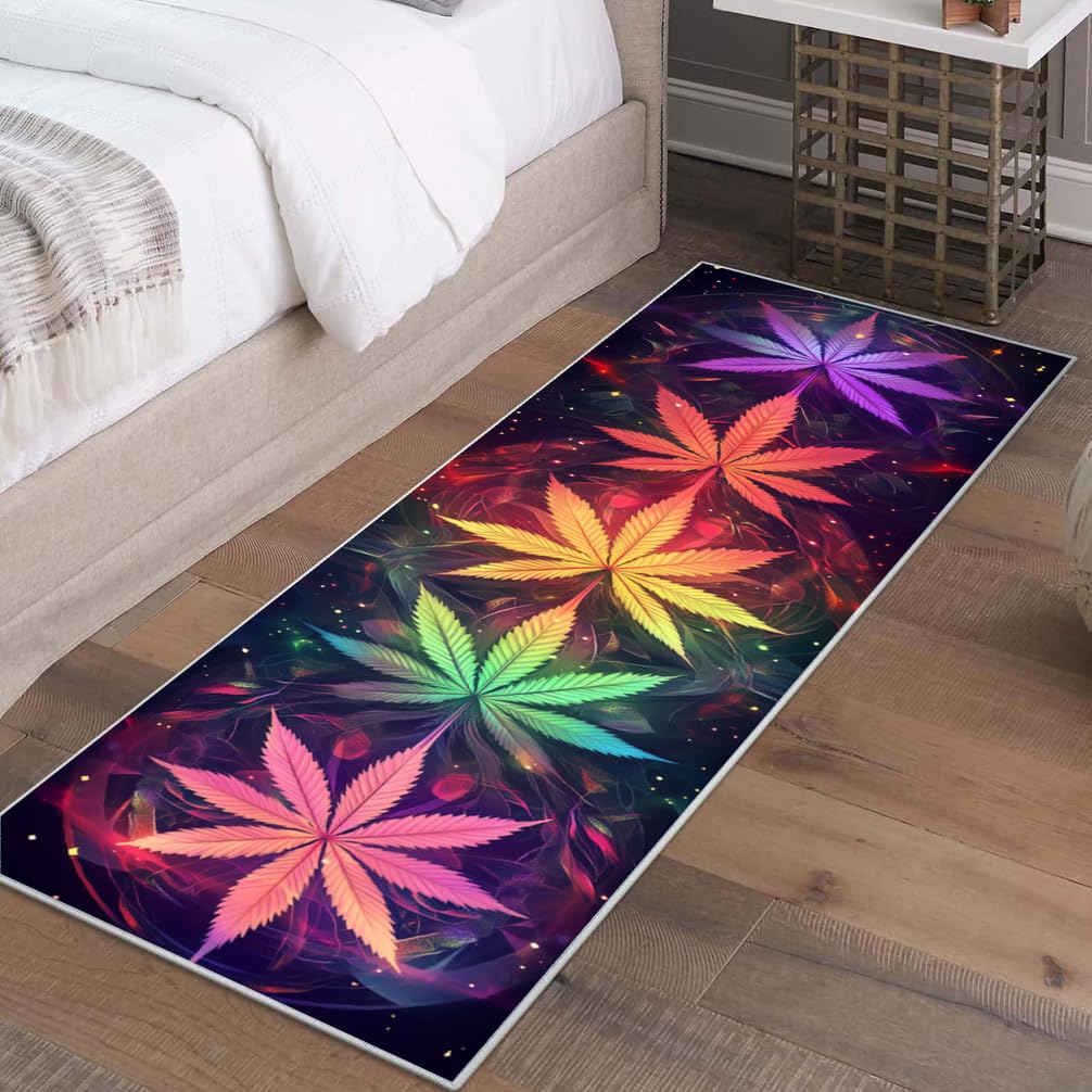 Tappeto Cucina Antiscivolo Lavabile, Passatoia per Corridoio e Ingresso,Motivo a Foglie Colorate ，90 x 180 cm