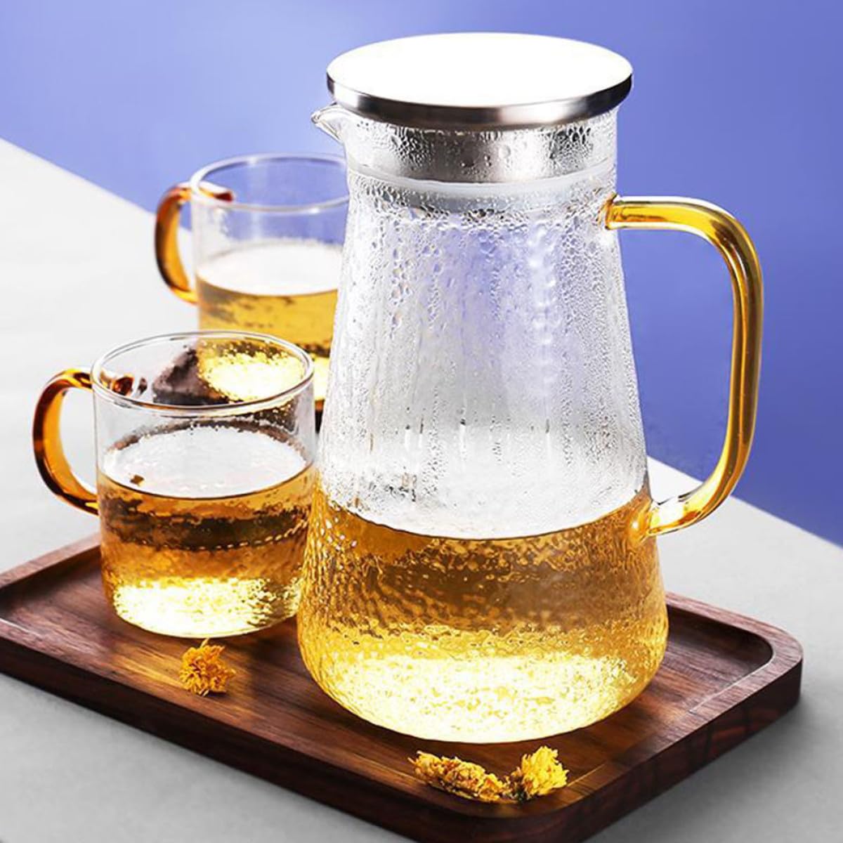 Jarra de Agua Fría con Tapa de Acero Inoxidable y Vidrio Transparente Multifunción para Jugos y Bebidas Caseras Resistente y Elegante para Cenas y Fiestas