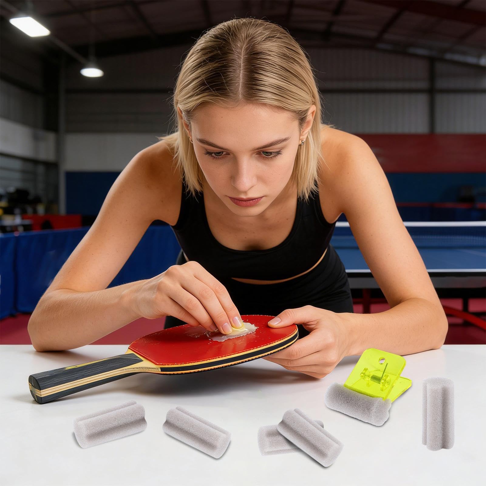 Éponge de colle de tennis de table | Pince sécurisée pour nettoyage en profondeur | Éponge de colle pour raquette de tennis de table | Pour les professionnels, les amateurs débutants, les femmes et