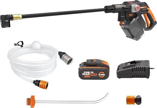 WORX WG633E Hydroshot Akku-Hochdruckreiniger 20V – 56 Bar Max. Druck – multifunktional zur Reinigung & Bewässerung – leistungsstarker bürstenloser Motor – 5-in-1 Druckdüse -…