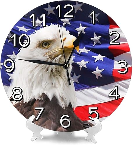 Miniatura 9 de Reloj de pared con bandera estadounidense patriótica de águila calva, funciona con pilas, reloj redondo silencioso para decoración de pared para el