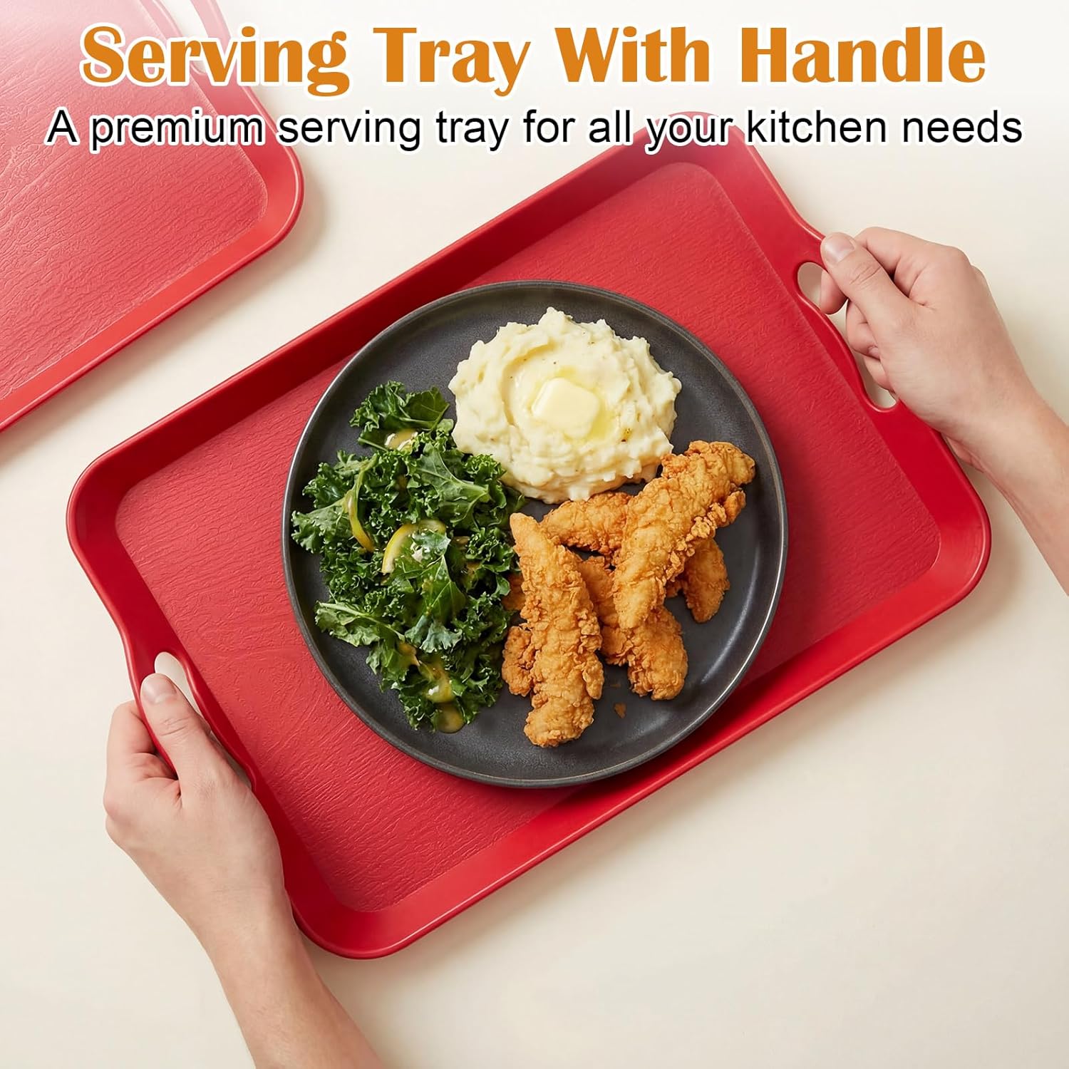 Thyle 4 Pcs Serving Trays with Handles - 16.4 x 11 Inch Large Rectangular Non-Slip Multi-Purpose Plastic Ottoman Tray Platters Decorative for Holiday Party Kitchen Dining Table (Bright Color) - Image 4