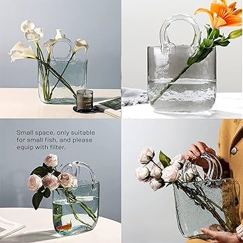 フラワーベース 花瓶 カバン 鞄 bag ガラス 硝子 ガラス フラワーベース バッグ型 花器 透明 気泡入り 手作り