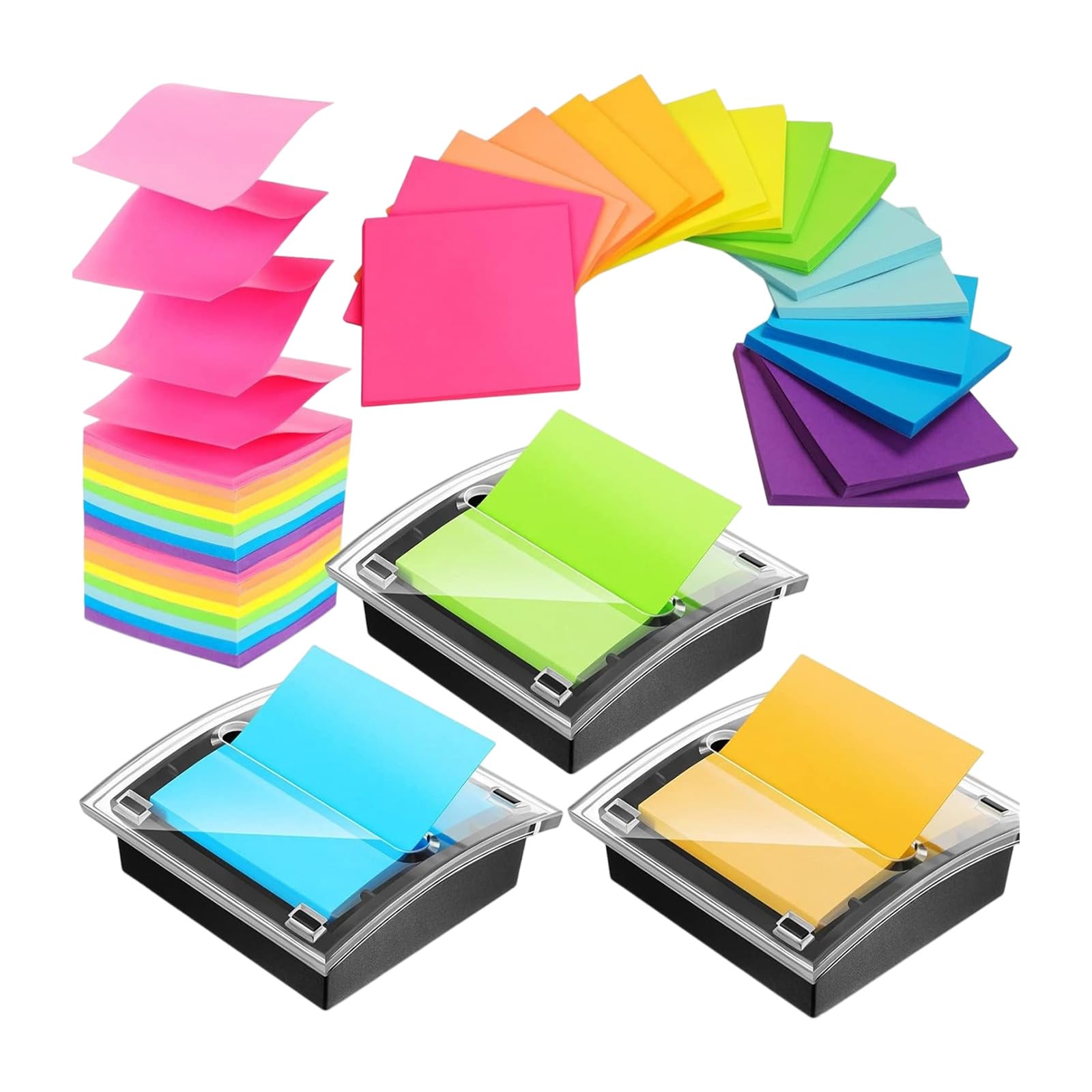 3 transparente Notizhalter, inklusive 1200 Blatt, bunte Notizen, perfekt für die Bürodekoration, Schreibtisch Notizspender