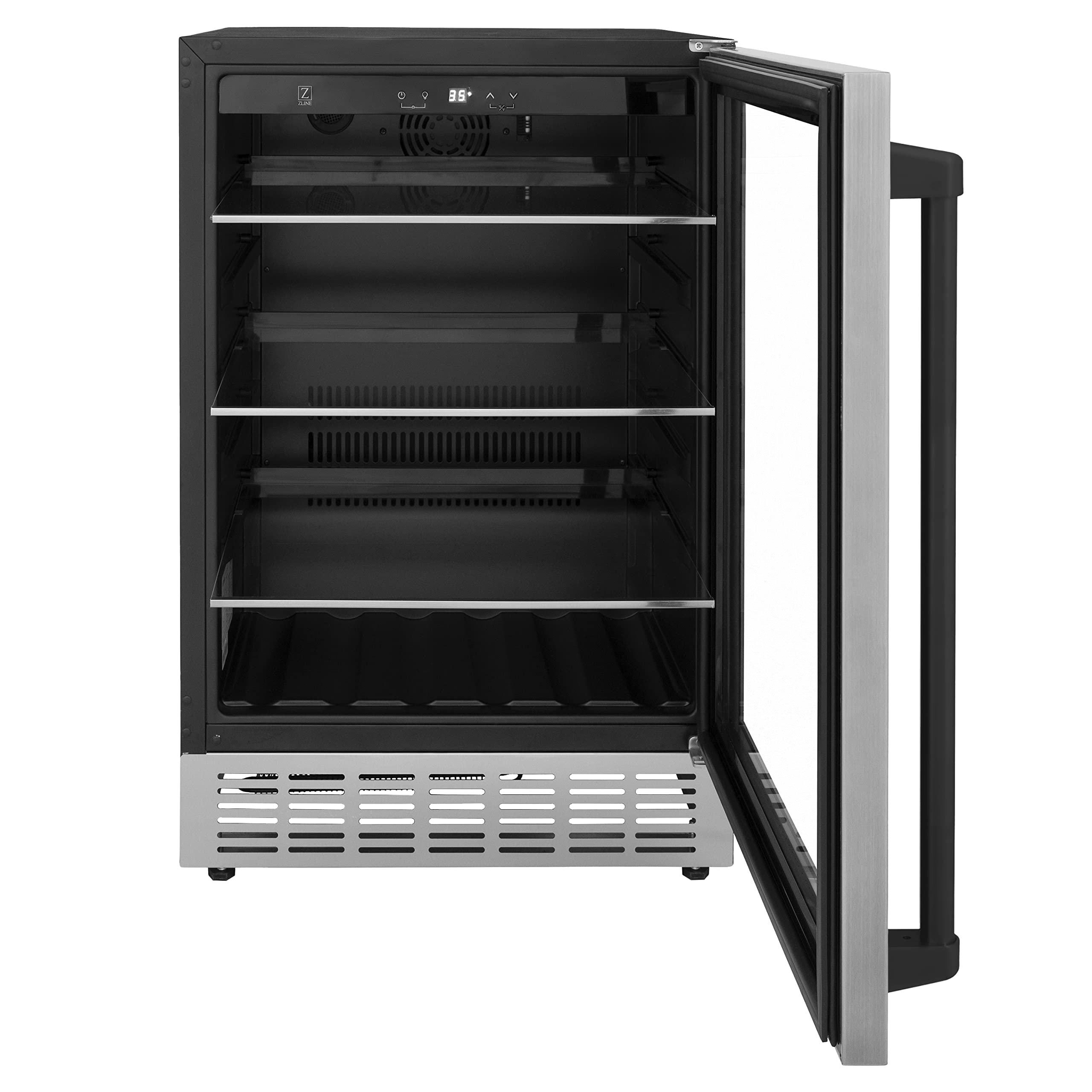 Z Line Kitchen And Bath ZLINE 24" Autograph Edition 154 Can Beverage Cooler Fridge With Adjustable Shelves In Stainless Steel With Matte Black Accents (Rbv-Us-24-Mb) on Fridge.com - View 3