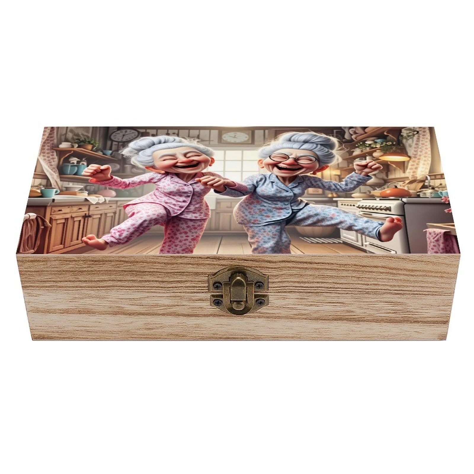 asbwuo Cheerful Elderly Vintage Wooden Keepsake Box