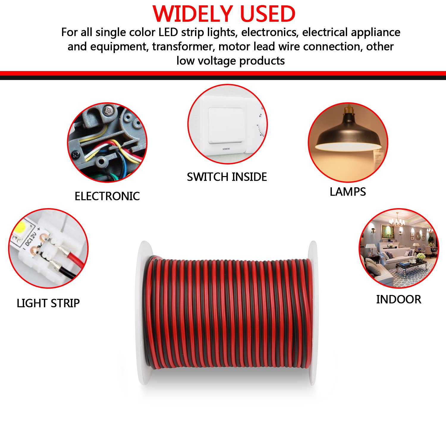 C-able Electric Wire 65.6ft(20m) 22 Gauge Wire 12v Low Voltage, 22 AWG Stranded Automotive Power Wire Extension Cable 2 Pin LED Light Strip Extend Electrical Wire with Spool for 3528 5050