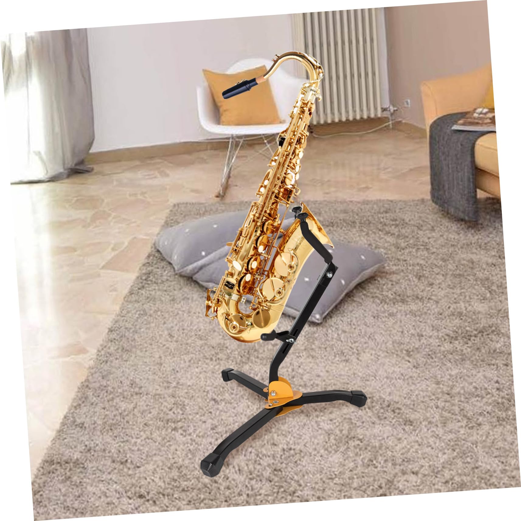 Supvox Altsaxophon Ständer Klappbar, Tragbarer Sax Rack aus Eisen und Abs | Schwarze Ausführung, Stabiler Schutz mit Schaumstoff, für Musikschule und Zuhause