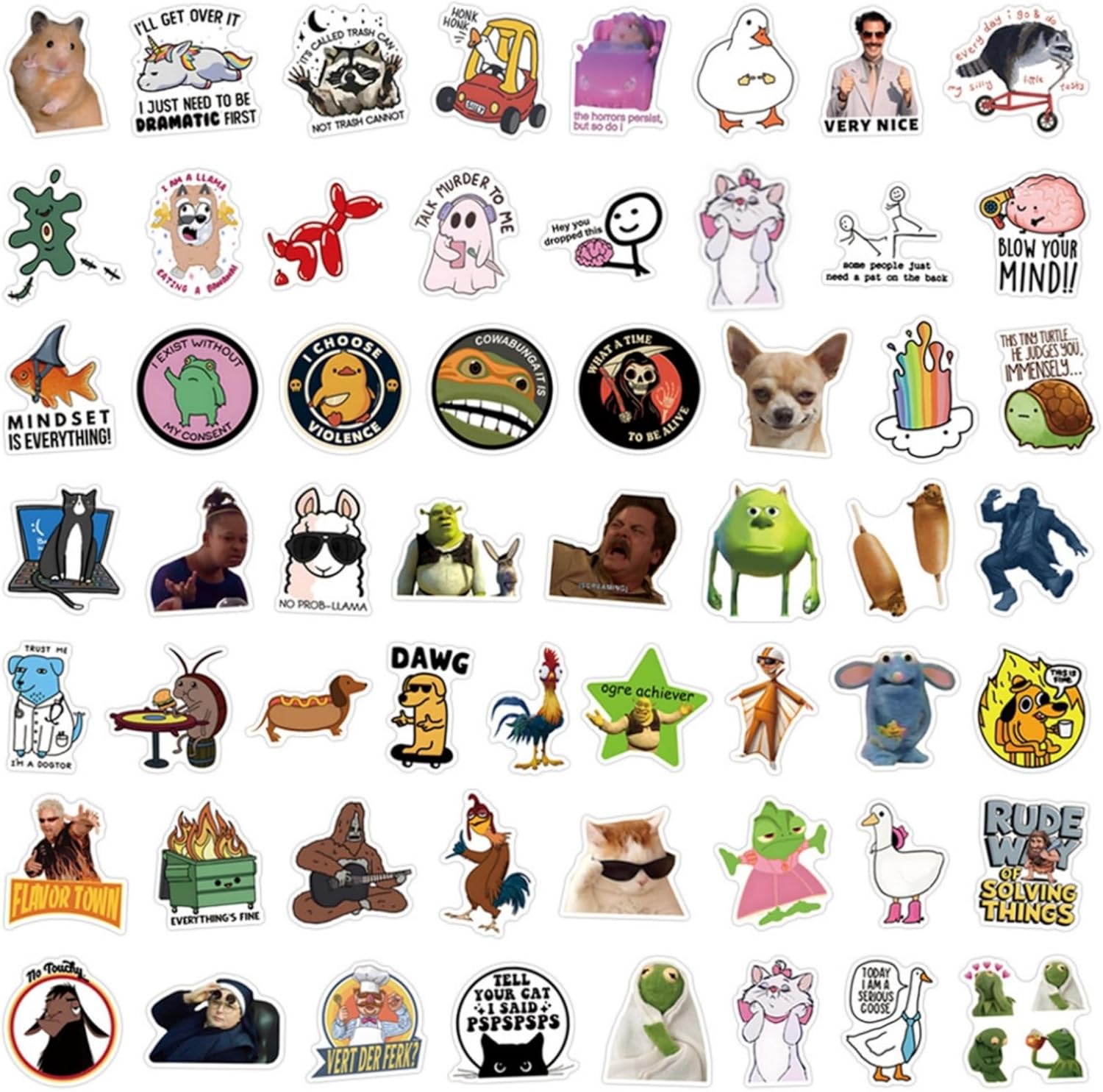 55Pcs Meme Stickers Pack, Waterproof Vinyl Decals for Laptop, Water Bottle, Phone, Kindle, Journal, Scrapbook, Bumper, Skateboard, Luggage, No Repeats (54)
