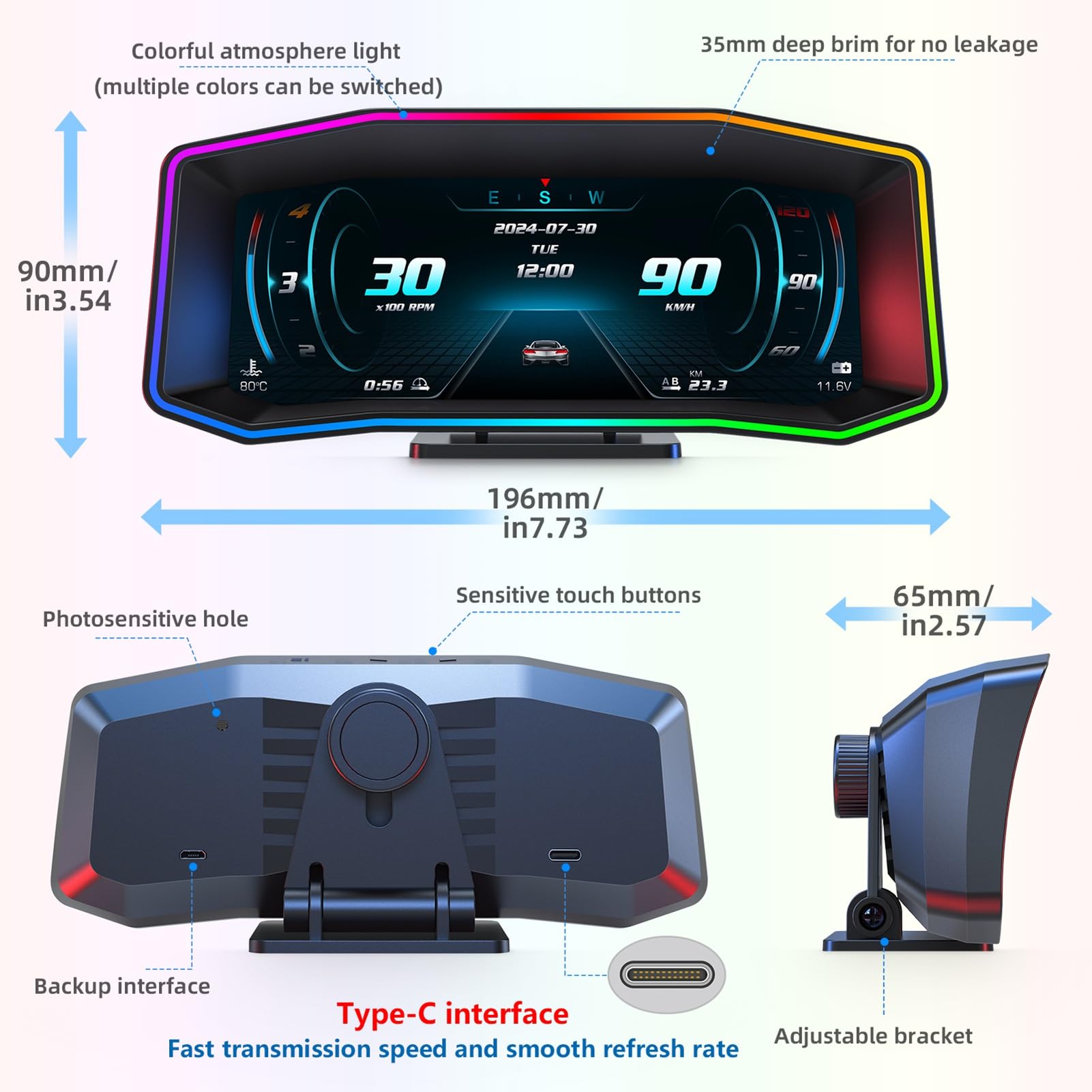 Auto-HUD-Display, GPS-Tachometer, Kunststoff und Metall mit Neigungsmesser, Doppelfunktionalität für Fahrzeuge, OBD II-Verbindung, Mehrsprachige Unterstützung