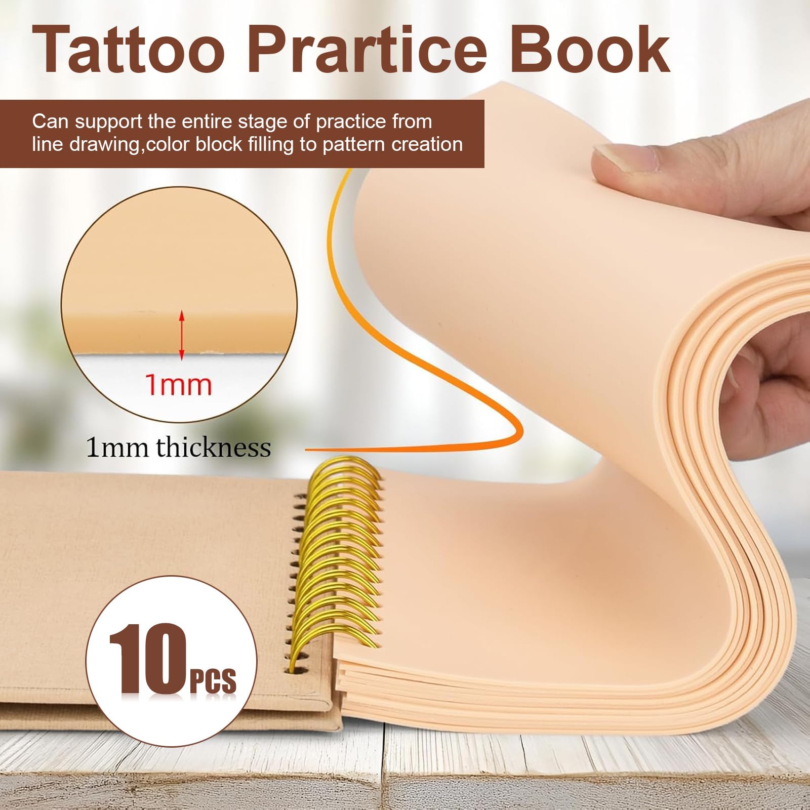 Piel Sintetica Tatuaje, Libreta de Práctica con 10 Hojas de Silicona, Doble Cara, para Principiantes y Artistas, Ideal para Crear tu Propio Diario de Entrenamiento, Material Premium