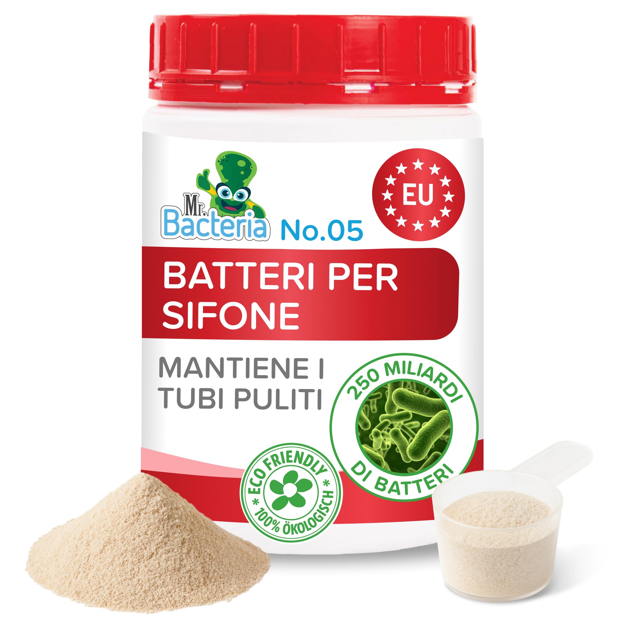 Mr. Bacteria No.5 DISGORGANTE bio-Enzimatico per TUBATURE e SIFONI, enzimatico naturale disgorgante forte, stura lavandini e scarichi, attivatore biologico pulizia tubature 500g - 1 pezzo