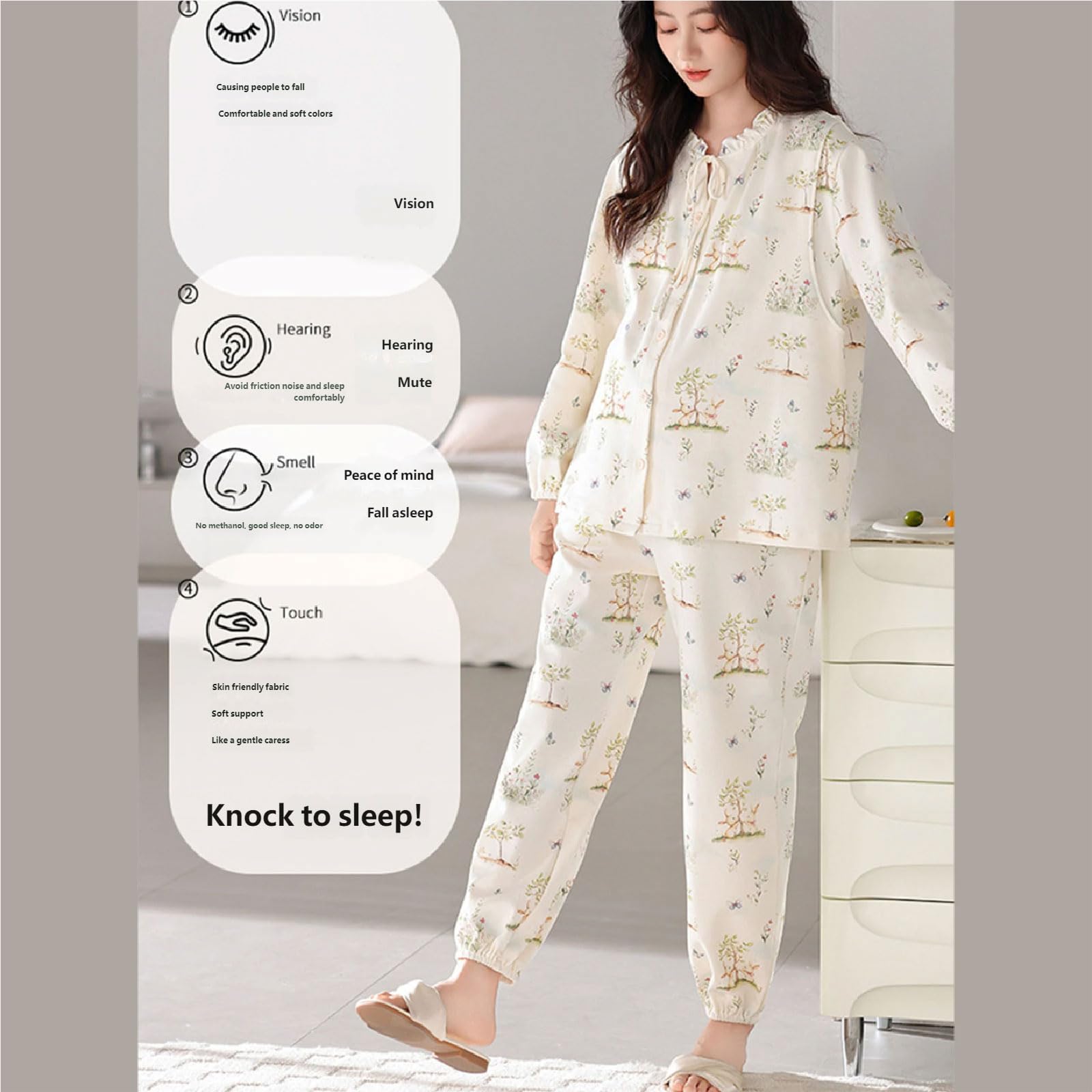 Pigiama premaman premaman in cotone regolabile Set traspirante Homewear elastico caviglia per la gravidanza Rilassarsi Autunno Inverno Confortevole Indumenti da notte