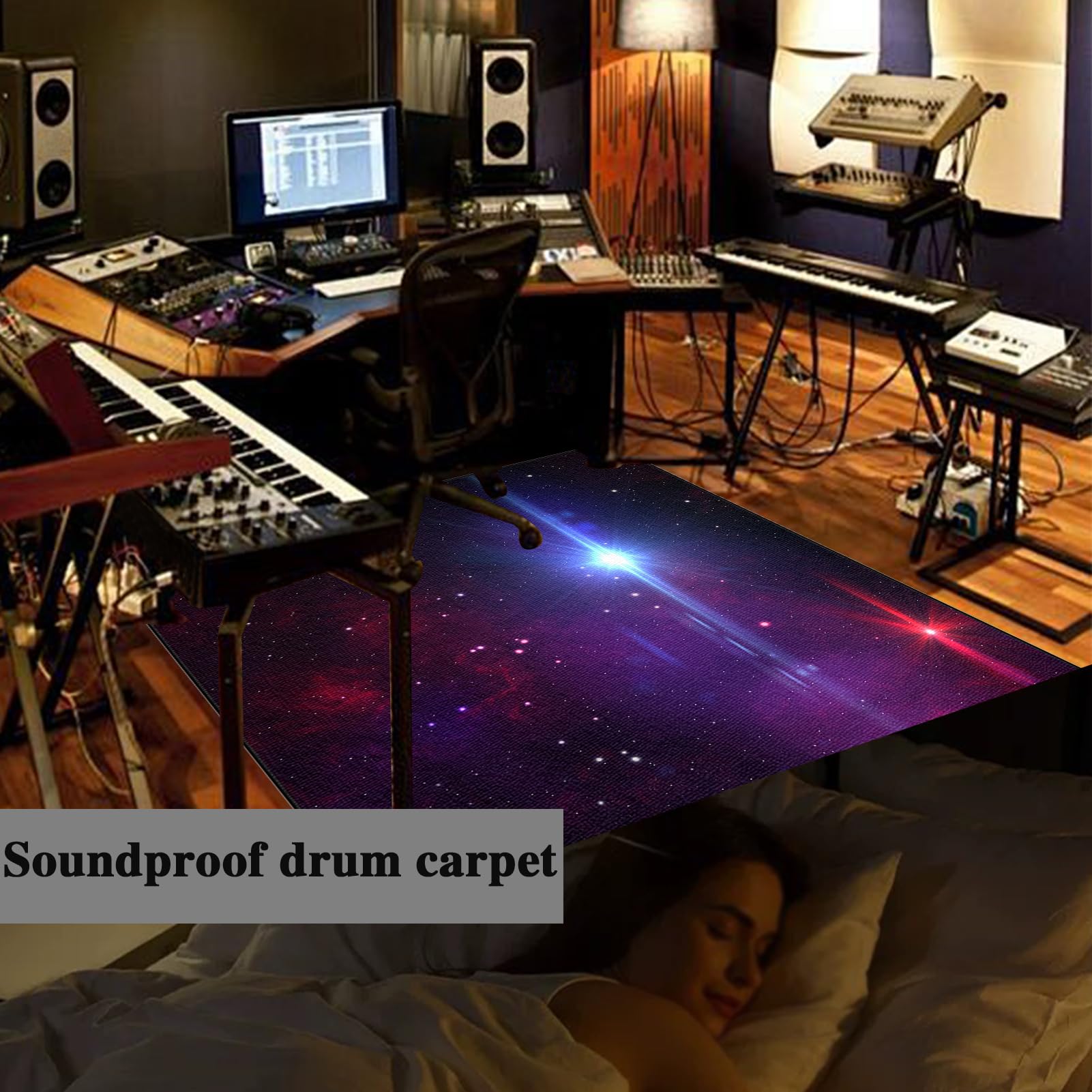 230 x 180 cm Tappetini per Batterie Tappetino Tamburo Insonorizzato Tappeto Drum Carpet per Batterie Acustica elettroniche Rullante Snare Drum Grancassa Tappeto Antiscivolo Tappeto per Batteria