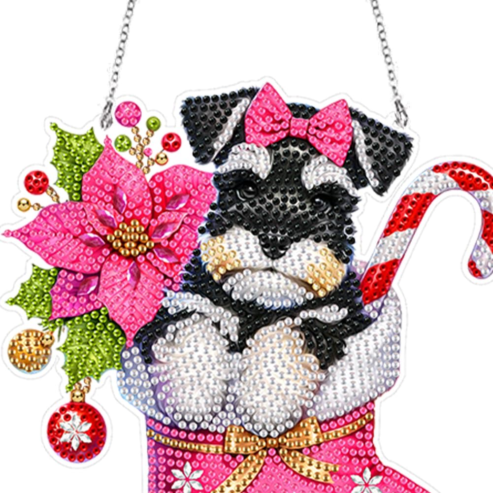 DIY Diamant-Malerei Hänge-Anhänger – Weihnachtshund Design, Mit Kristall-Diamanten, Inkl. Zubehör