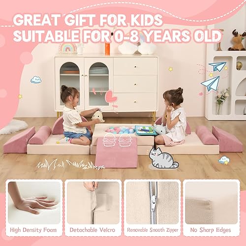 Miniatura 5 de HAHASOLE Sofá infantil de 12 piezas, sofá modular para niños, sofá de espuma convertible para sala de juegos, dormitorio, juego de muebles creativos