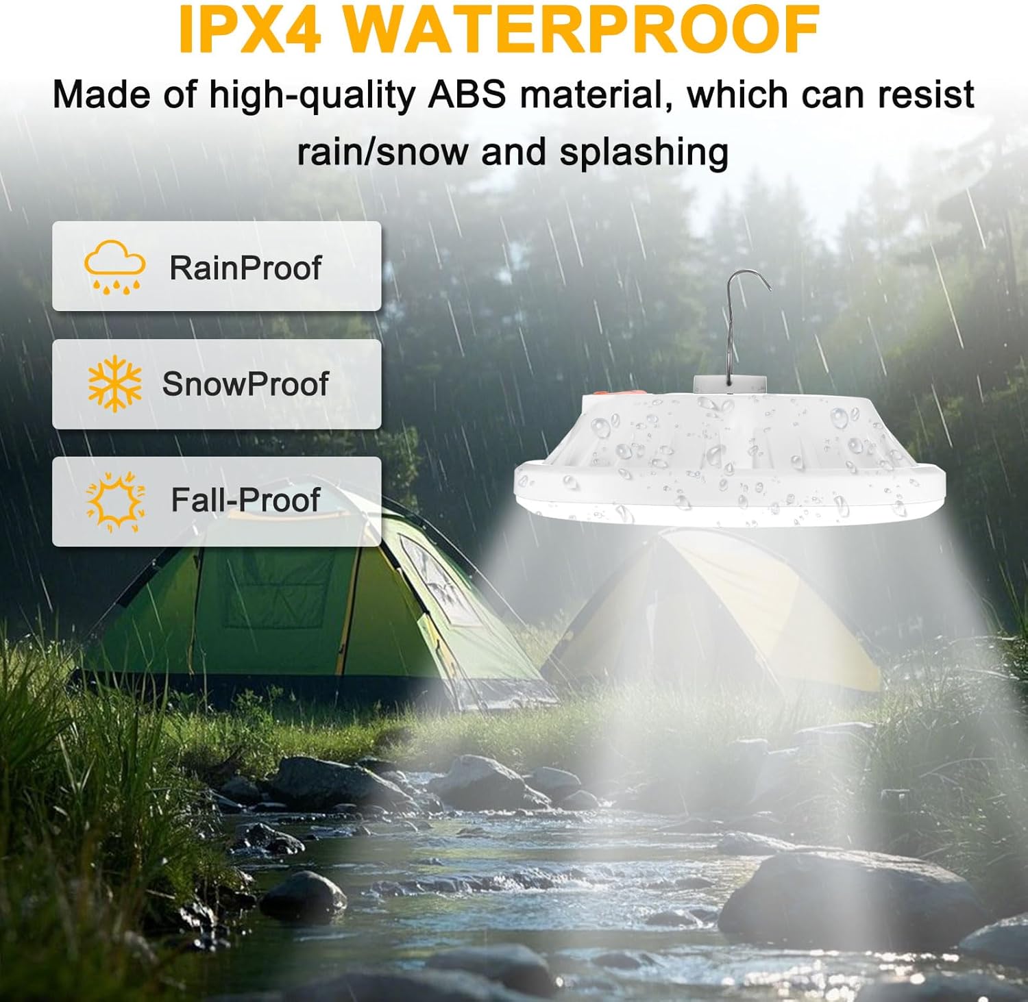 2-Pack Portable Rechargeable Camping Lights, Tent Lights LED Lantern Power Solar Battery Powered, 5 Lighting Modes, IP65 Waterproof Flashlight for Hiking/Emergency/Night - Image 6