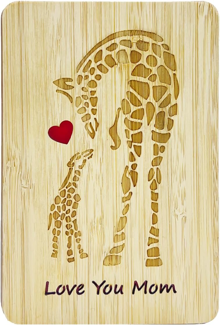 Mother's Day Gift Card from Daughter or Son,Wooden Birthday Greeting Card for Mum,I Love You Mom Birthday Gift Cards from Kids