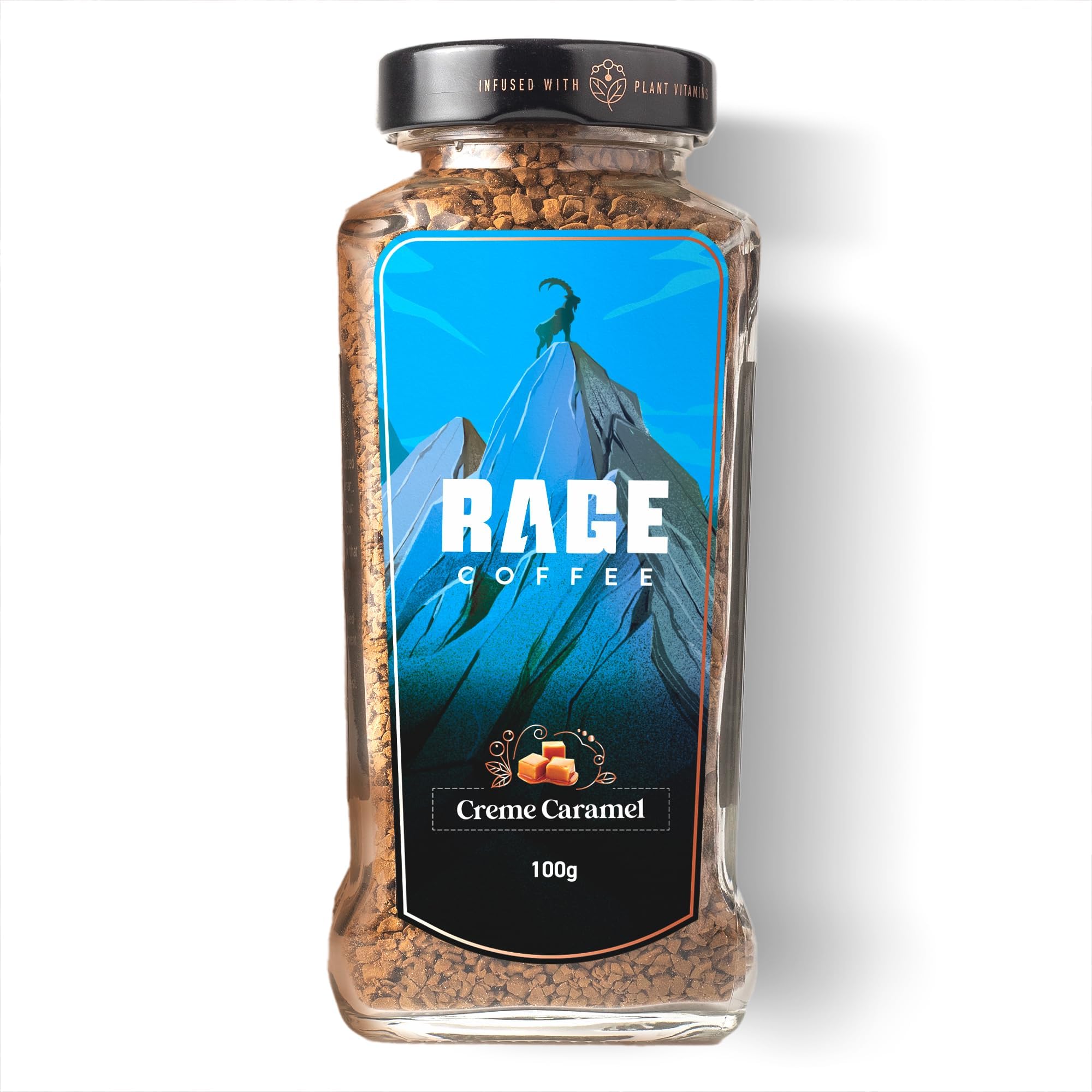 - RAGE COFFEE Creme Caramel - Flavored Instant Coffee Powder for both Hot & Cold Coffee, 100% Single Origin Arabica Coffee Beans Powder, Premium Coffee Infused with Plant Vitamins (CREME CARAMEL, 100g)