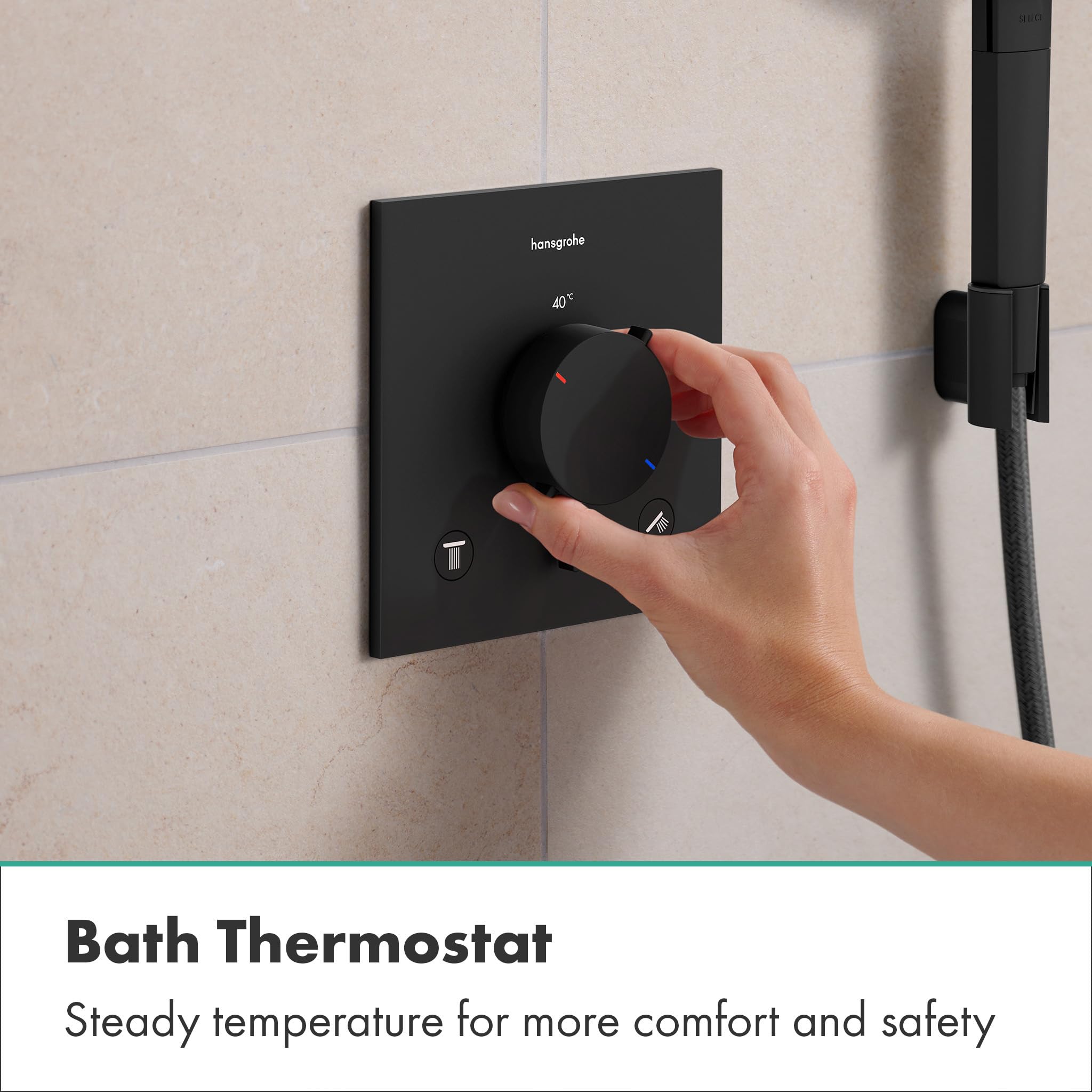 hansgrohe Ecostat Comfort E 33716670 termostat prysznicowy podtynkowy z kombinacją bezpieczników, armatura prysznicowa z blokadą bezpieczeństwa (SafetyStop) w temperaturze 40°C, termostat dla 2