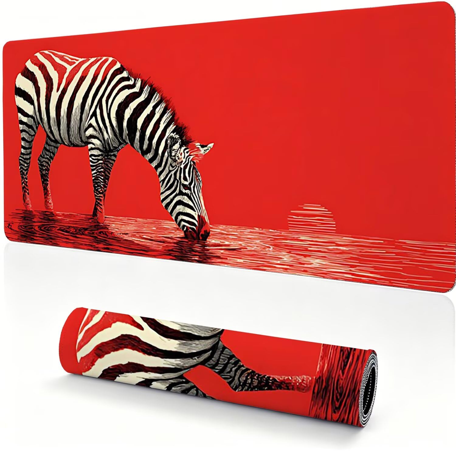 Tappetino Mouse Gaming XXL, Mousepad 1200x600x4mm rosso zebra 0x0-249 | Tappetino Scrivania con Base in Gomma Antiscivolo Bordi Cuciti per Computer, PC, Migliora la Precisione e la Velocità