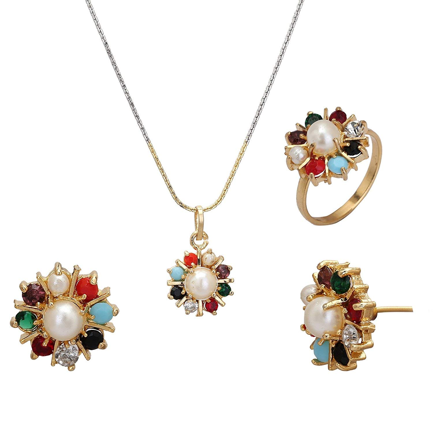 JDX Gold Plated American Diamond Pendant with fresh Trendy Earings & Ring (B07KN633D5) Amazon Price History, Amazon Price Tracker