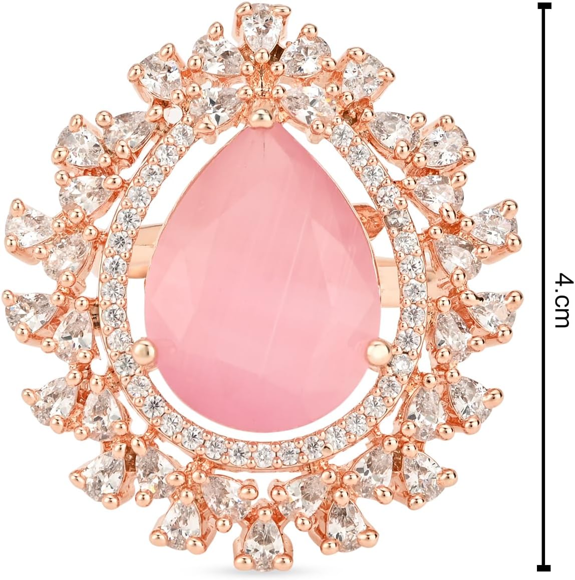I Jewels Rose Gold Plated Diamond Cubic Zirconia Classic Teardrop Pearl Shaped Comfort Fit Big Band Finger Ring For Wedding Party Prom Women/Girls (FL244Pi)