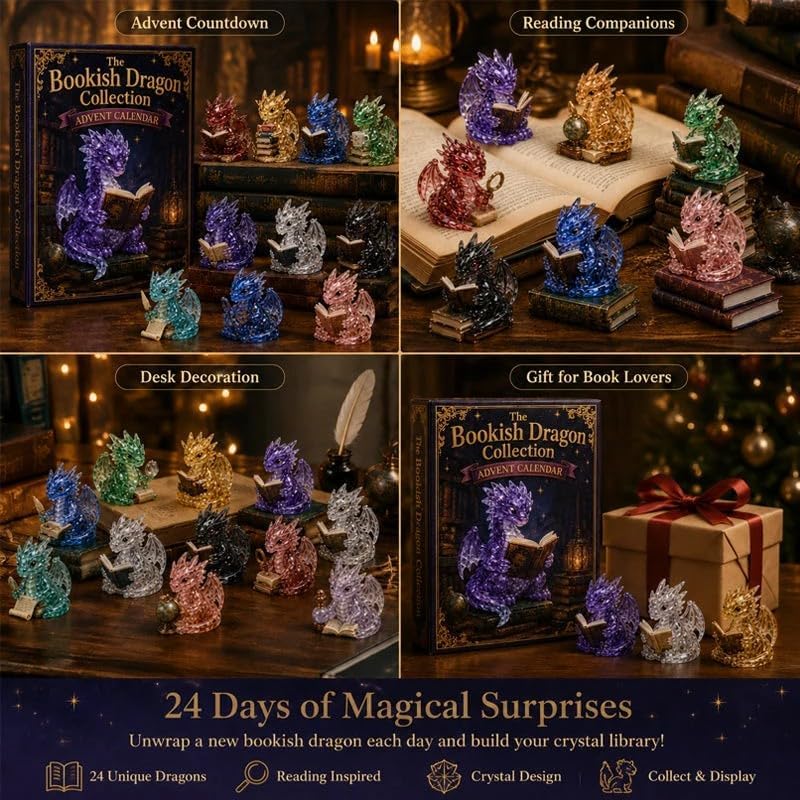 Crystal Dragon Advent Calendar - 24 Day Bookish Dragon Countdown Calendar with 24 Mini Crystal-Look Dragons, Fantasy Book Lover Gift for Adults Teens Fantasy Readers & Holiday Display, 1PC
