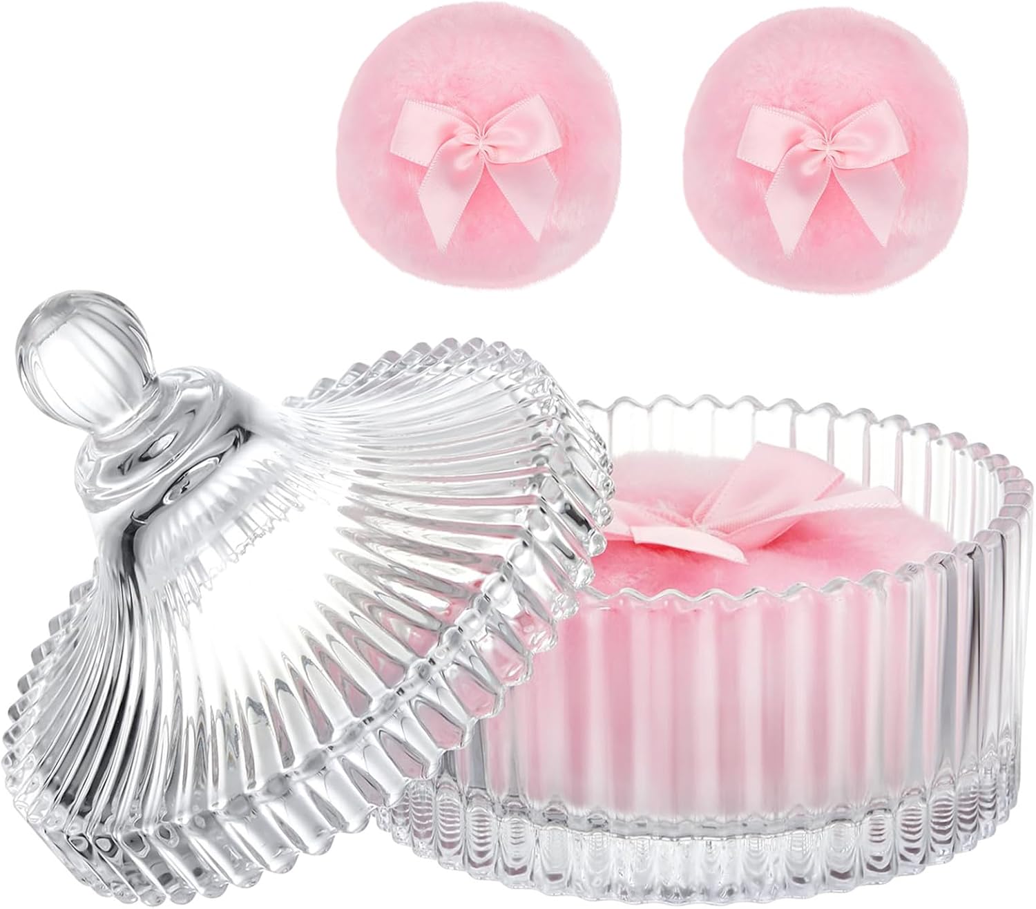 3 stuks Body Powder Puff en Container Poeder Puff Crystal Container Poeder Container met Puff Body Puff Jar voor Baby Vrouwen Losse Afstoffen Poeder