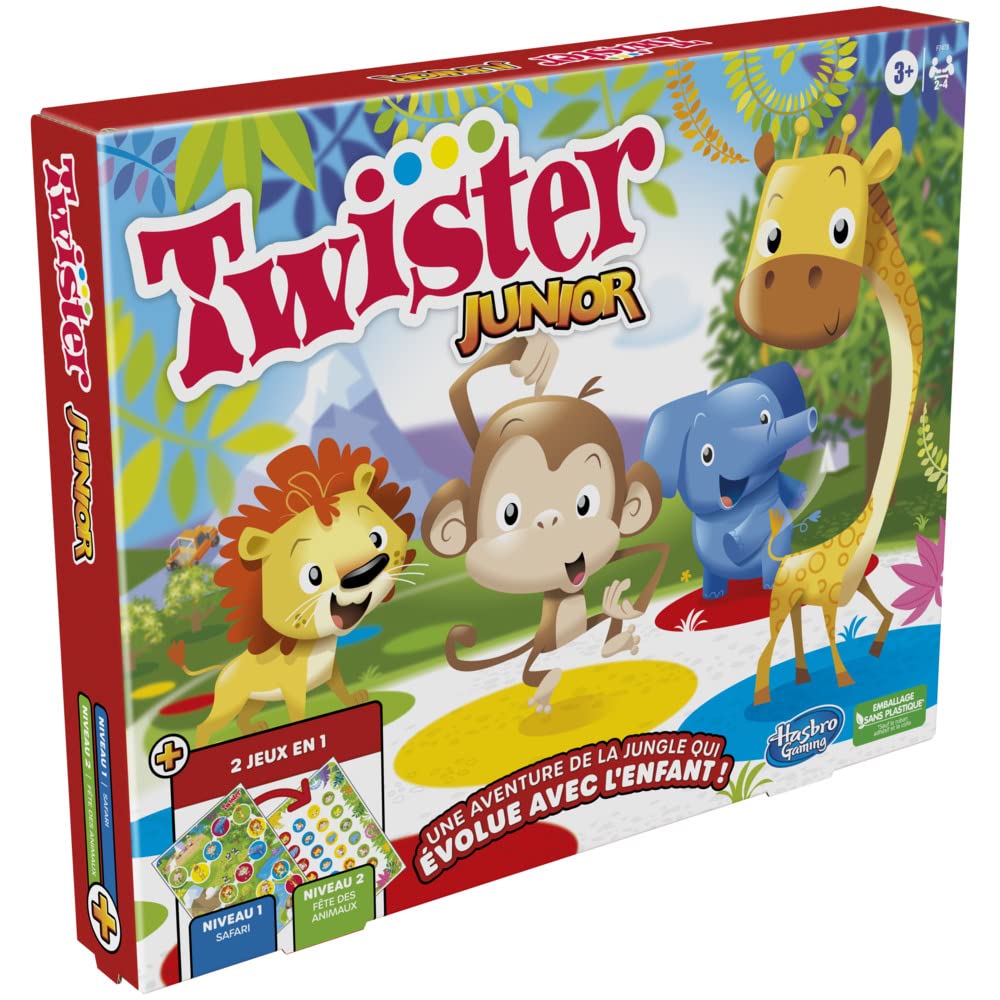 Juego Twister Junior, Alfombra Reversible Aventura de la Selva, 2 Juegos en 1, Juego de Grupo de Interior para 2 a 4 Jugadores