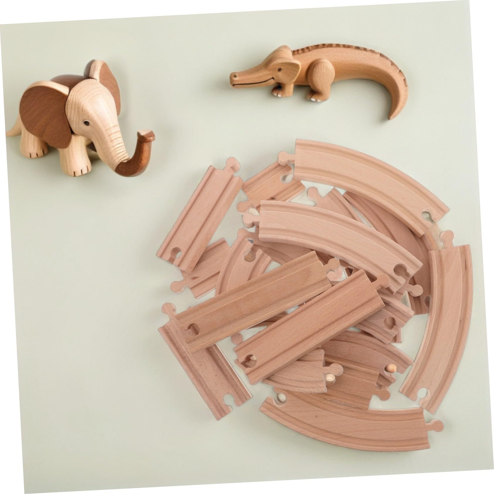 Uonlytech Binario Treno in Legno con Accessori di Connessione Curve e Dritte per Giocattolo Ferroviario con Meccanismo per Ragazzo Ragazza e Creatività